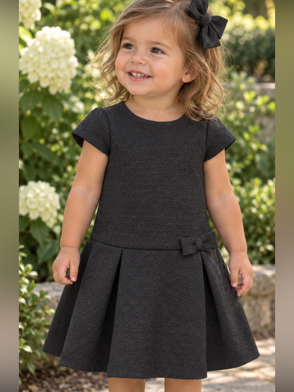 Gymboree 2t Black Textured Bow-Front drop waist Pleated Dress